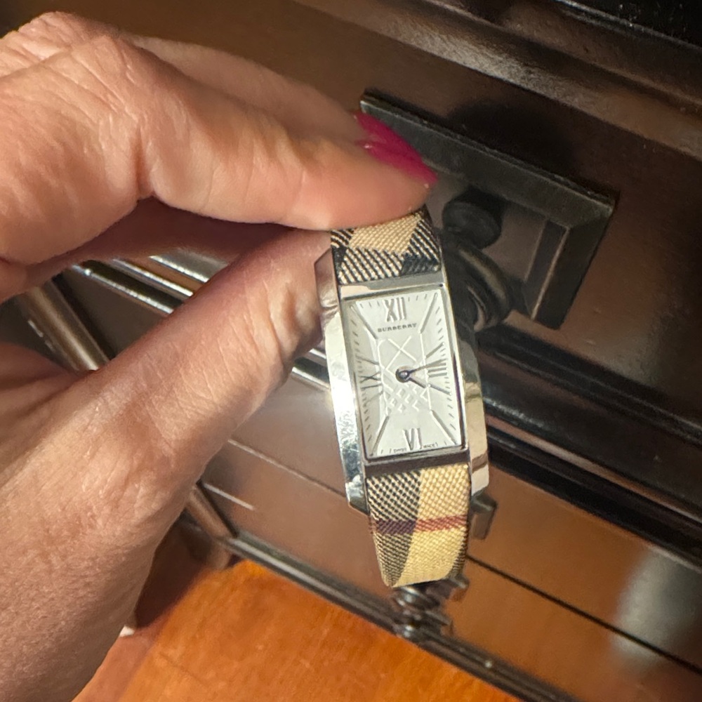 Burberry Checkered Strap Silver Watch